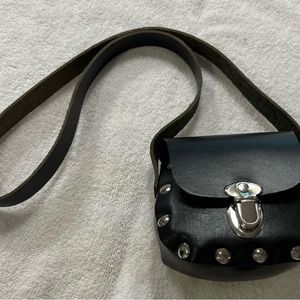 GENUINE LEATHER BLACK MINI BAG WITH SILVER HARDWARE